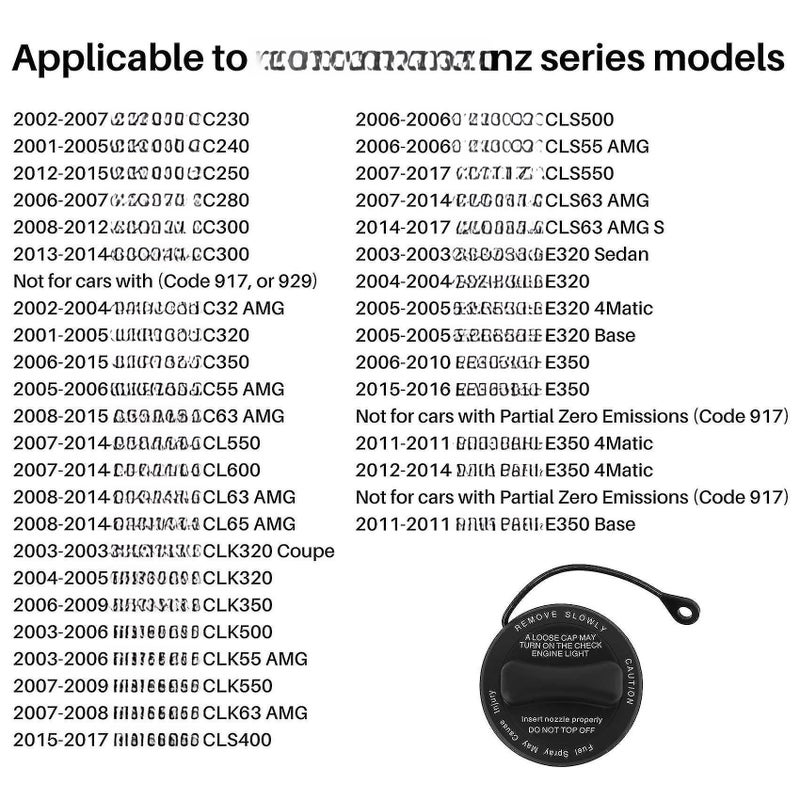 Gas Cap: ABS Material - Compatible With Multiple 2002-2017 Mercedes Models, Fits C230, C300, CLS550, E350, AMG Models, OE Numbers A2214700705 2214700605, Excludes Cars With Code 917 or 929 for Vehicle - Image 4