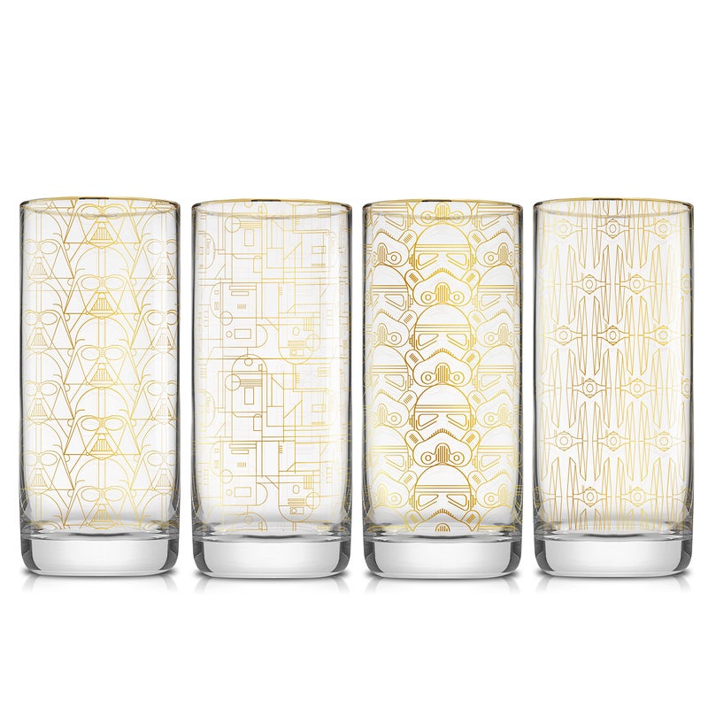 JoyJolt Star Wars Glassware Deco Highball Glasses Set of 4 135oz Star Wars Glasses Highball Glass Tumbler with Darth Vader in a Retro Crystal Glass Cup Tall Drinking Water Glasses For Kitchen