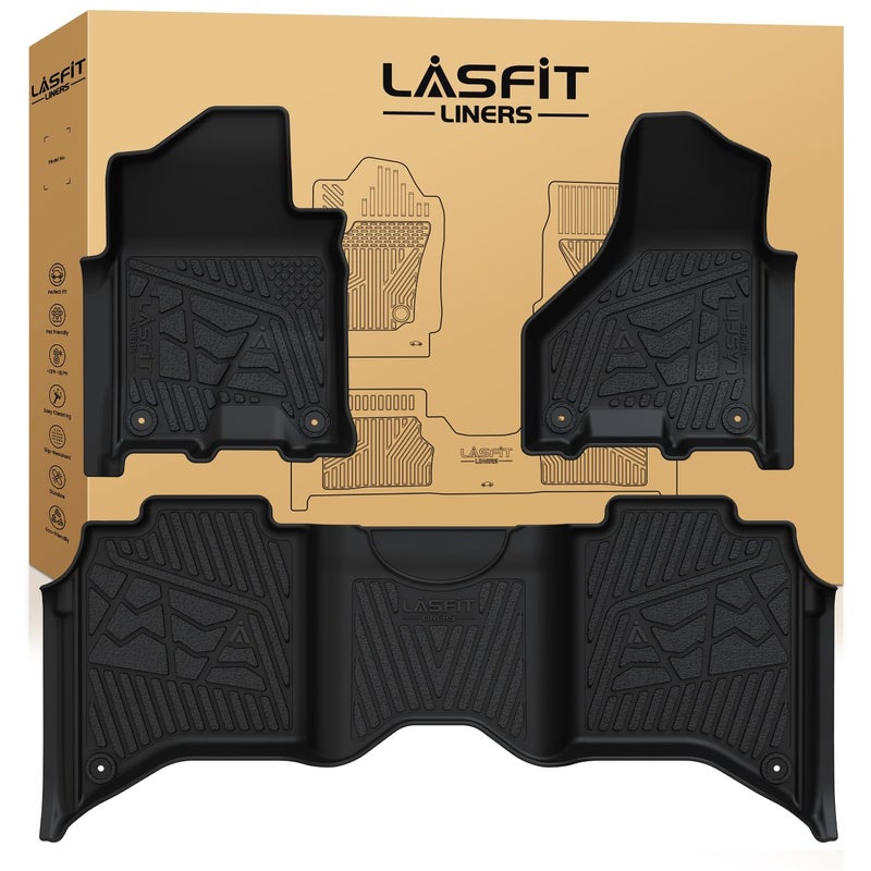 LASFIT Floor Mats for 2019-2025 2026 Ram 2500/3500 Crew Cab Bucket Seat for Carpet & Vinyl Floor (NOT fit Model with PTO Kit), All Weather TPE Custom Fit Car Mats Floor Liners 1st & 2nd Row, Black - Image 1