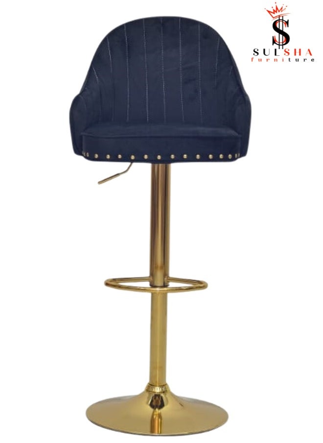 ALWASIT HOME - Modern Adjustable Barstools 360° Swivel Counter Stools with Golden Base Upholstered Open Back Tall Bar Chairs with Footrest for Home Pub Kitchen - Image 1