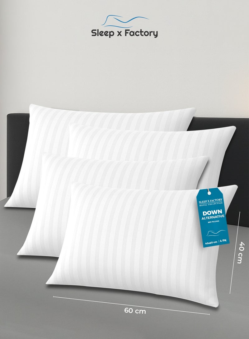 Sleep x Factory White Striped Hotel-Style Pillows – 4-Pack – 60×40 cm – Microfiber Outer Fabric & Filling – Ultra Soft & Supportive - Image 1