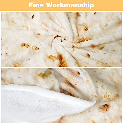 LetsFunny Burrito Tortilla Throw Blankets, 2.0 Double Sided Taco Tortilla Wrap Blankets for Adults Teens Kids, Giant Funny Realistic Flannel Food Blankets, Burrito Family Gag White Elephant Gift 60in - Image 3