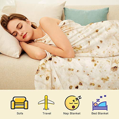 LetsFunny Burrito Tortilla Throw Blankets, 2.0 Double Sided Taco Tortilla Wrap Blankets for Adults Teens Kids, Giant Funny Realistic Flannel Food Blankets, Burrito Family Gag White Elephant Gift 60in - Image 4