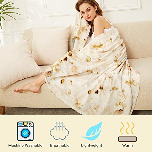LetsFunny Burrito Tortilla Throw Blankets, 2.0 Double Sided Taco Tortilla Wrap Blankets for Adults Teens Kids, Giant Funny Realistic Flannel Food Blankets, Burrito Family Gag White Elephant Gift 60in - Image 5