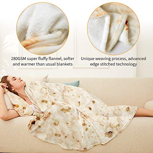LetsFunny Burrito Tortilla Throw Blankets, 2.0 Double Sided Taco Tortilla Wrap Blankets for Adults Teens Kids, Giant Funny Realistic Flannel Food Blankets, Burrito Family Gag White Elephant Gift 60in - Image 2