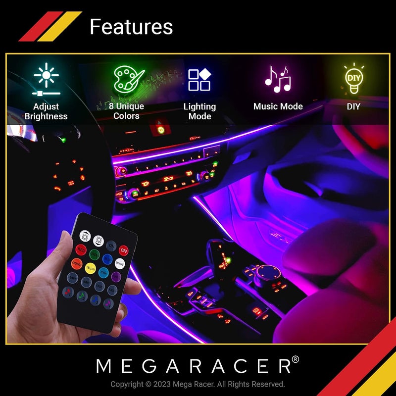 Mega Racer LED Interior Car Lights - 8 Custom RGB Colors, Cars Strips Lights, 48 LED Chips, 4 Music Modes, Infrared Remote Controlled, Car Charger DC 12V - Image 2