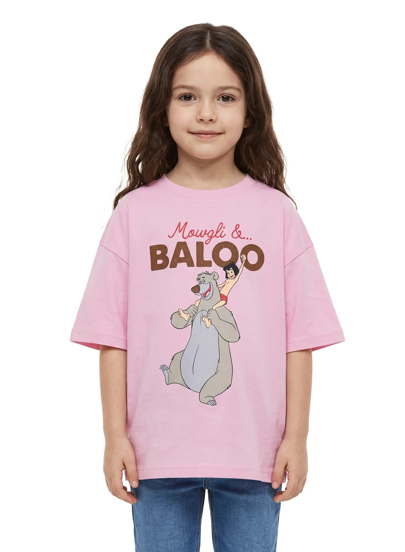 Disney Disney Mowgli & Baloo Girls’ Oversized Drop Shoulder T-Shirt – Casual Relaxed Fit Tee