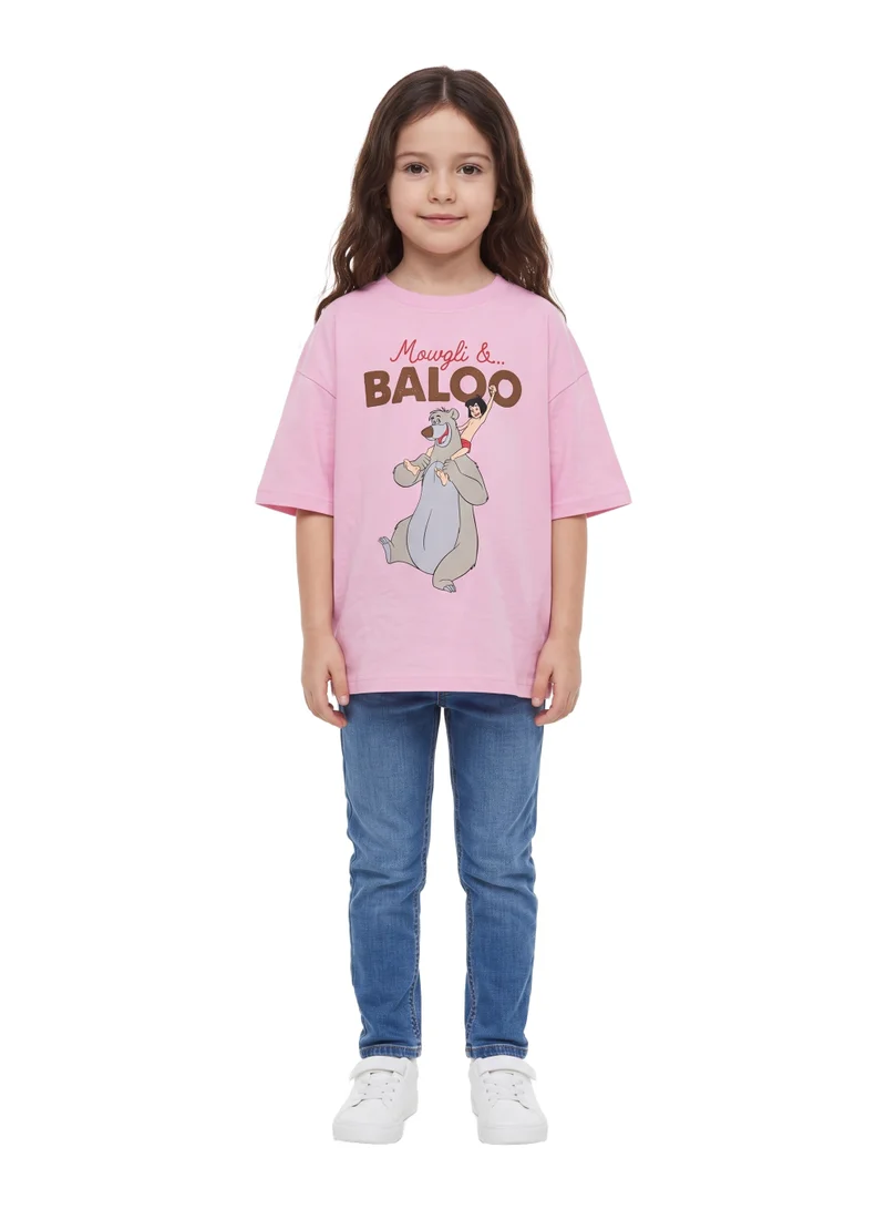 Disney  Disney Mowgli & Baloo Girls’ Oversized Drop Shoulder T-Shirt – Casual Relaxed Fit Tee for Women | Best Price UAE