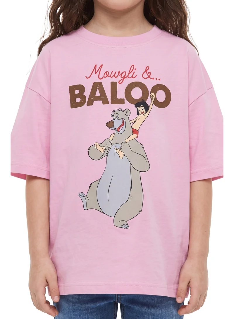 Disney  Disney Mowgli & Baloo Girls’ Oversized Drop Shoulder T-Shirt – Casual Relaxed Fit Tee for Women | Best Price UAE