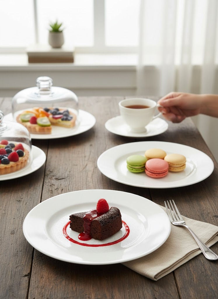 REEM 6-Piece Porcelain Dessert Plates Set White 7.5 inch - Image 1