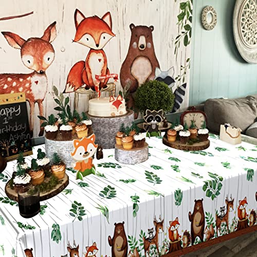 TREWAVE Woodland Animals Plastic Tablecloth Forest Wild Creatures Baby Shower Table Covers for Boy Girl Birthday Table Decoration Neutral Gender Reveal Decor Friendship Themed Party Supply 54" x 108" - Image 4