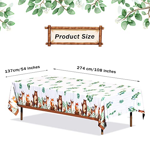 TREWAVE Woodland Animals Plastic Tablecloth Forest Wild Creatures Baby Shower Table Covers for Boy Girl Birthday Table Decoration Neutral Gender Reveal Decor Friendship Themed Party Supply 54" x 108" - Image 2