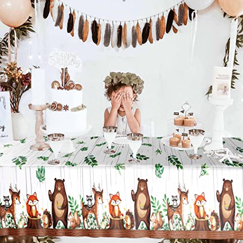 TREWAVE Woodland Animals Plastic Tablecloth Forest Wild Creatures Baby Shower Table Covers for Boy Girl Birthday Table Decoration Neutral Gender Reveal Decor Friendship Themed Party Supply 54" x 108" - Image 5