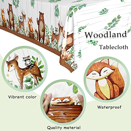 TREWAVE Woodland Animals Plastic Tablecloth Forest Wild Creatures Baby Shower Table Covers for Boy Girl Birthday Table Decoration Neutral Gender Reveal Decor Friendship Themed Party Supply 54" x 108" - Image 3