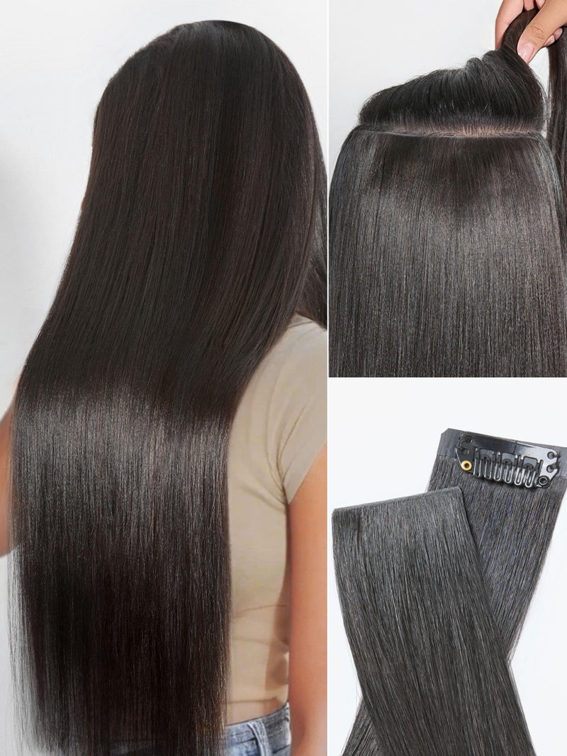 LUVME Invisible Yaki Straight Clip in Hair Extensions Real Human Hair for Women, 18 Inch 110g 6Pcs, Remy Hair Clip Ins, Invisible Clip Ins for Daily Wear & Special Occasions - Image 1