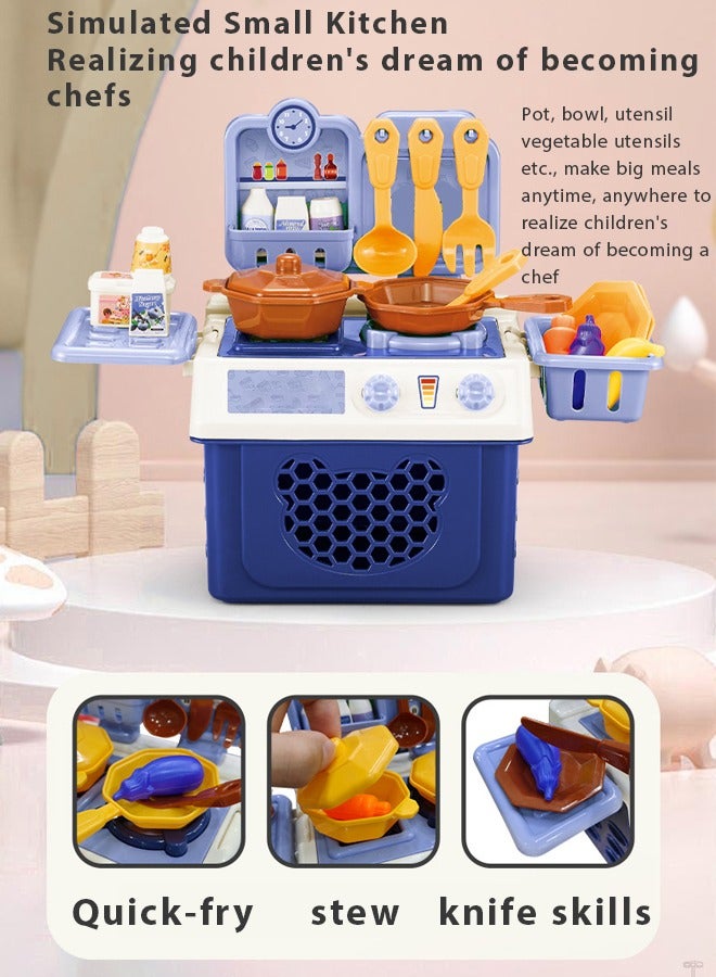 25PC Kitchen Pretend Play Toy Set Children Role Play Cookware Indoor DIY Kitchen Toy Games Kitchen Accessories Toys Sets for Boys Girls Kids (Blue) - Image 4