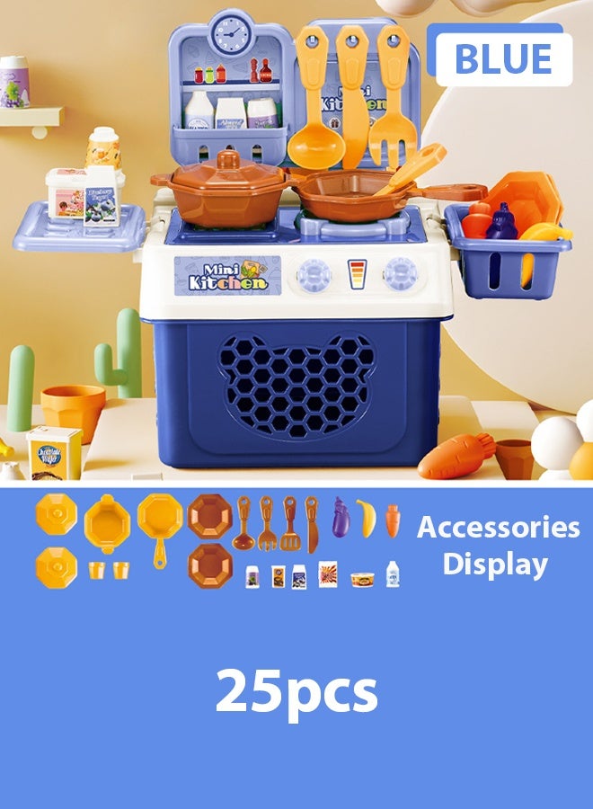 25PC Kitchen Pretend Play Toy Set Children Role Play Cookware Indoor DIY Kitchen Toy Games Kitchen Accessories Toys Sets for Boys Girls Kids (Blue) - Image 3