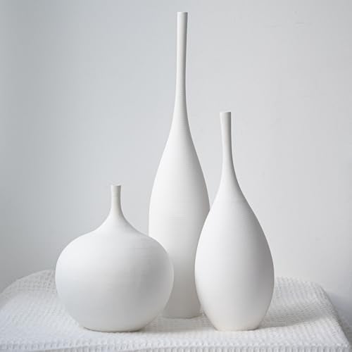 Relexome White Ceramic Vase Modern Boho Wabi-Sabi Flower Vase Set of 3 Decorative Aesthetic Vases for Centerpieces Pampas Matte Minimalist Vases for Living Room Table Shelf Home Decor Gift - Image 1