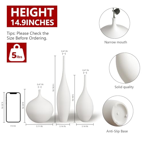 Relexome White Ceramic Vase Modern Boho Wabi-Sabi Flower Vase Set of 3 Decorative Aesthetic Vases for Centerpieces Pampas Matte Minimalist Vases for Living Room Table Shelf Home Decor Gift - Image 3