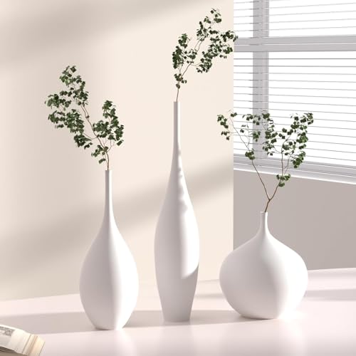 Relexome White Ceramic Vase Modern Boho Wabi-Sabi Flower Vase Set of 3 Decorative Aesthetic Vases for Centerpieces Pampas Matte Minimalist Vases for Living Room Table Shelf Home Decor Gift - Image 4