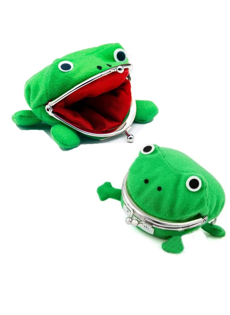 SYOSI - 2 Pcs Frog Coin Wallet, Cosplay Anime Cute Purse, Green Cartoon Plush Frog Money Bag, Frog Money Pouch with Lock, Novelty Toy, School Prize - Image 1