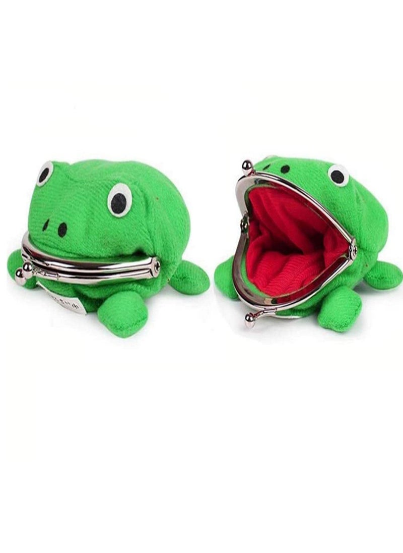 SYOSI - 2 Pcs Frog Coin Wallet, Cosplay Anime Cute Purse, Green Cartoon Plush Frog Money Bag, Frog Money Pouch with Lock, Novelty Toy, School Prize - Image 1