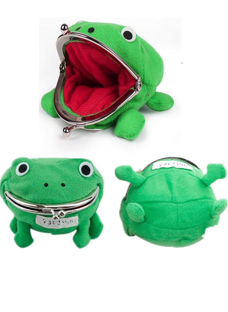 SYOSI - 2 Pcs Frog Coin Wallet, Cosplay Anime Cute Purse, Green Cartoon Plush Frog Money Bag, Frog Money Pouch with Lock, Novelty Toy, School Prize - Image 1