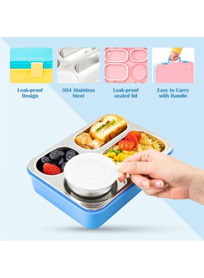 Eazy Kids صندوق غداء مخصص للأطفال من إيزى كيدز من الفولاذ المقاوم للصدأ – 800 مل مع وعاء طعام سعة 150 مل - وردي - Image 4