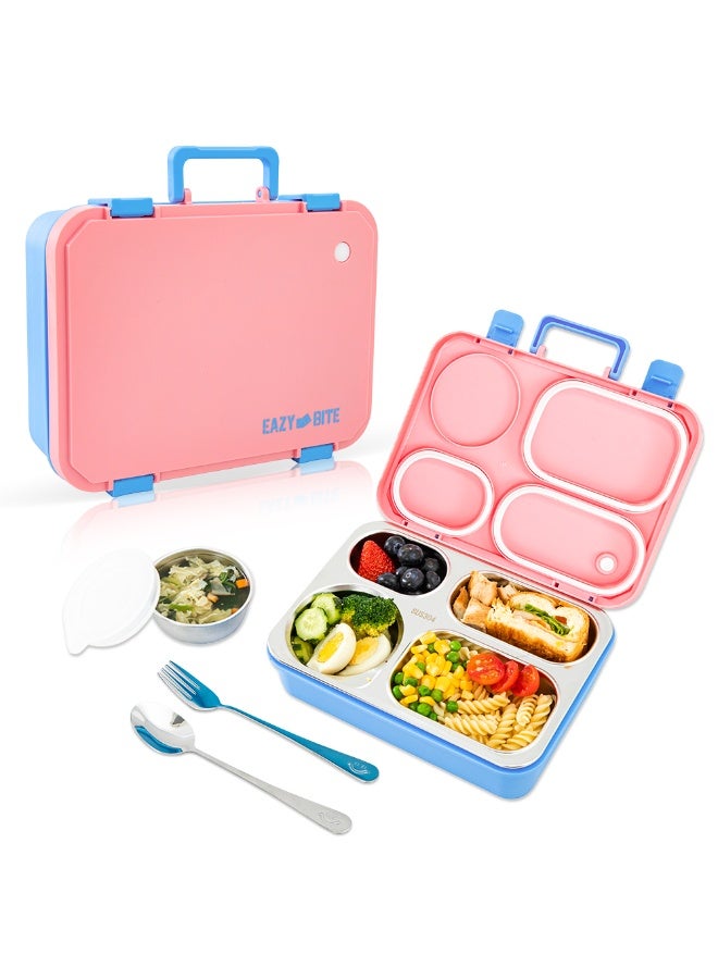 Eazy Kids صندوق غداء مخصص للأطفال من إيزى كيدز من الفولاذ المقاوم للصدأ – 800 مل مع وعاء طعام سعة 150 مل - وردي - Image 2