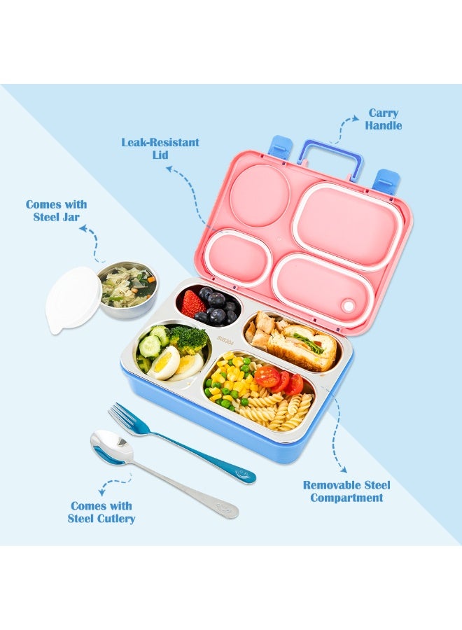 Eazy Kids صندوق غداء مخصص للأطفال من إيزى كيدز من الفولاذ المقاوم للصدأ – 800 مل مع وعاء طعام سعة 150 مل - وردي - Image 3