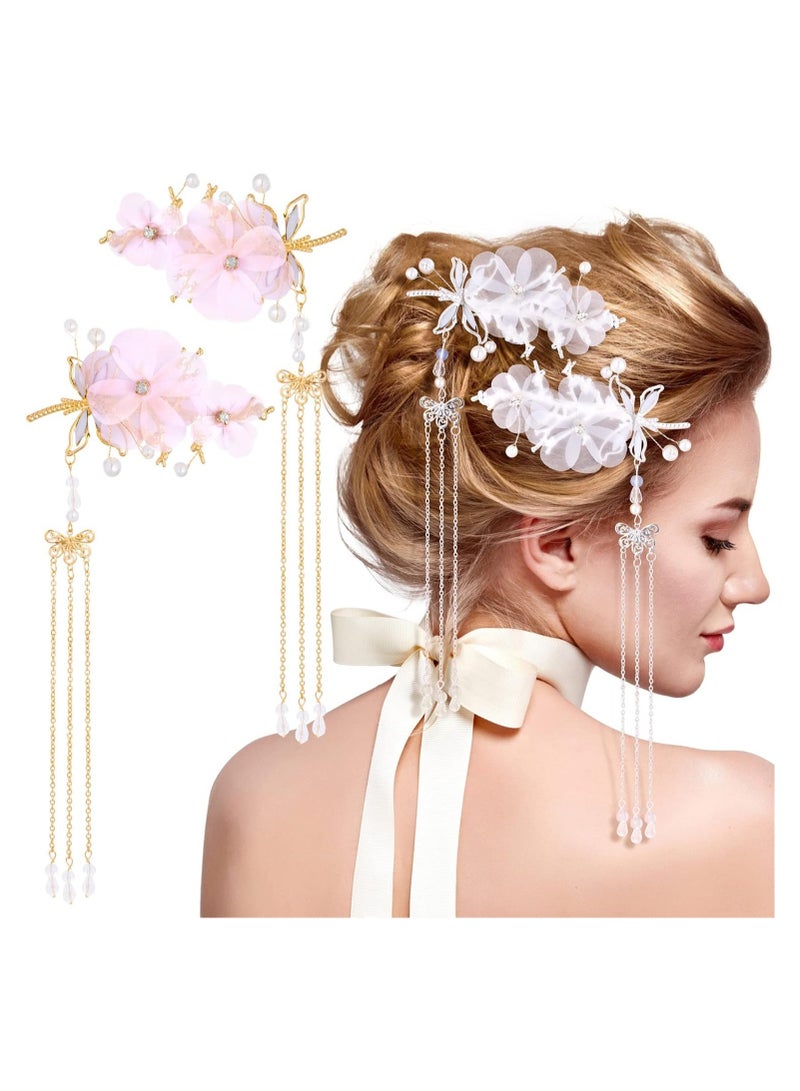 general 4 Pack Ladies Butterfly Tassel Hair Clips, Flower Pearl Hair Clips Accessories Crocodile Hair Clips Girls Claws - Gold and Silver - Image 1