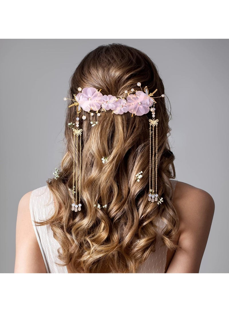 general 4 Pack Ladies Butterfly Tassel Hair Clips, Flower Pearl Hair Clips Accessories Crocodile Hair Clips Girls Claws - Gold and Silver - Image 2