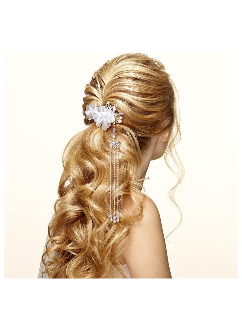 general 4 Pack Ladies Butterfly Tassel Hair Clips, Flower Pearl Hair Clips Accessories Crocodile Hair Clips Girls Claws - Gold and Silver - Image 4