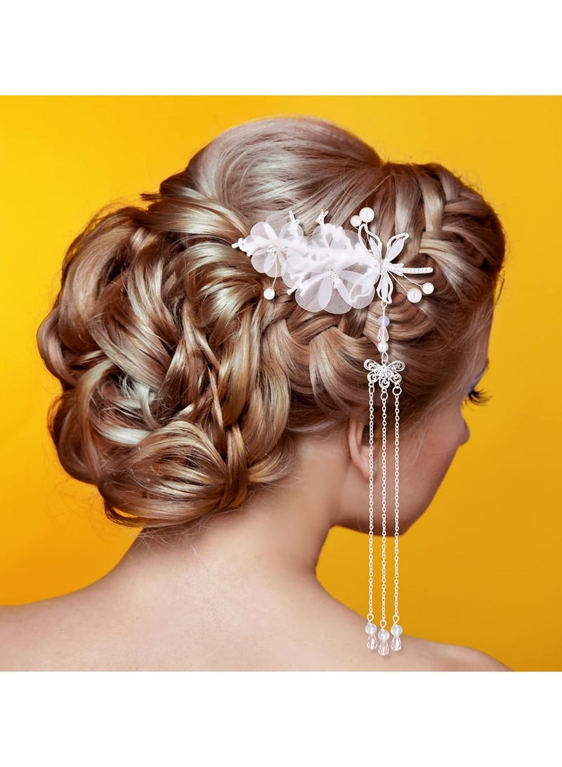 general 4 Pack Ladies Butterfly Tassel Hair Clips, Flower Pearl Hair Clips Accessories Crocodile Hair Clips Girls Claws - Gold and Silver - Image 3