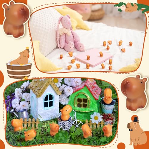 Simgoing 100 Pcs Mini Capybara Resin Figurines Miniature Animal Figures Capybara Cake Topper and Party Decorations Garden Landscape Accessories Craft Gifts (Brown) - Image 5
