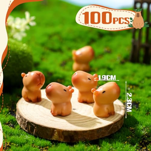 Simgoing 100 Pcs Mini Capybara Resin Figurines Miniature Animal Figures Capybara Cake Topper and Party Decorations Garden Landscape Accessories Craft Gifts (Brown) - Image 2