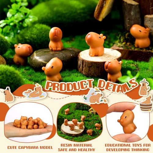 Simgoing 100 Pcs Mini Capybara Resin Figurines Miniature Animal Figures Capybara Cake Topper and Party Decorations Garden Landscape Accessories Craft Gifts (Brown) - Image 4