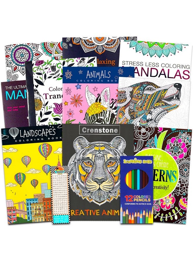 Crenstone 10 Pack Adult Coloring Book Super Set - Bundle With 10 Adult Coloring Books For Women, Men Featuring Mandalas And More | Advanced Coloring Books Bulk - Image 1