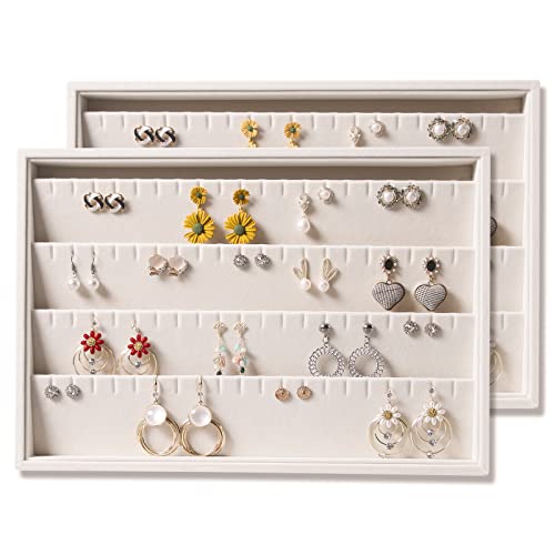 Coward 2PC Stackable Earring Tray Drawer Jewelry Holder Organizer Box Storage Earring Display Stand for Selling beigeearringearring - Image 1