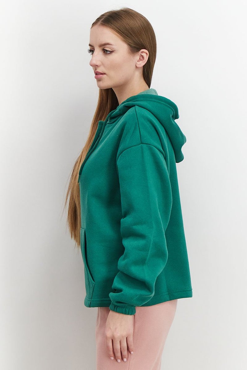 XOXO Women Sportswear Fit Hooded Plain Outdoor Sweatshirt, Green - Image 3