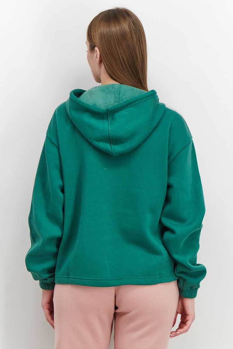 XOXO Women Sportswear Fit Hooded Plain Outdoor Sweatshirt, Green - Image 4