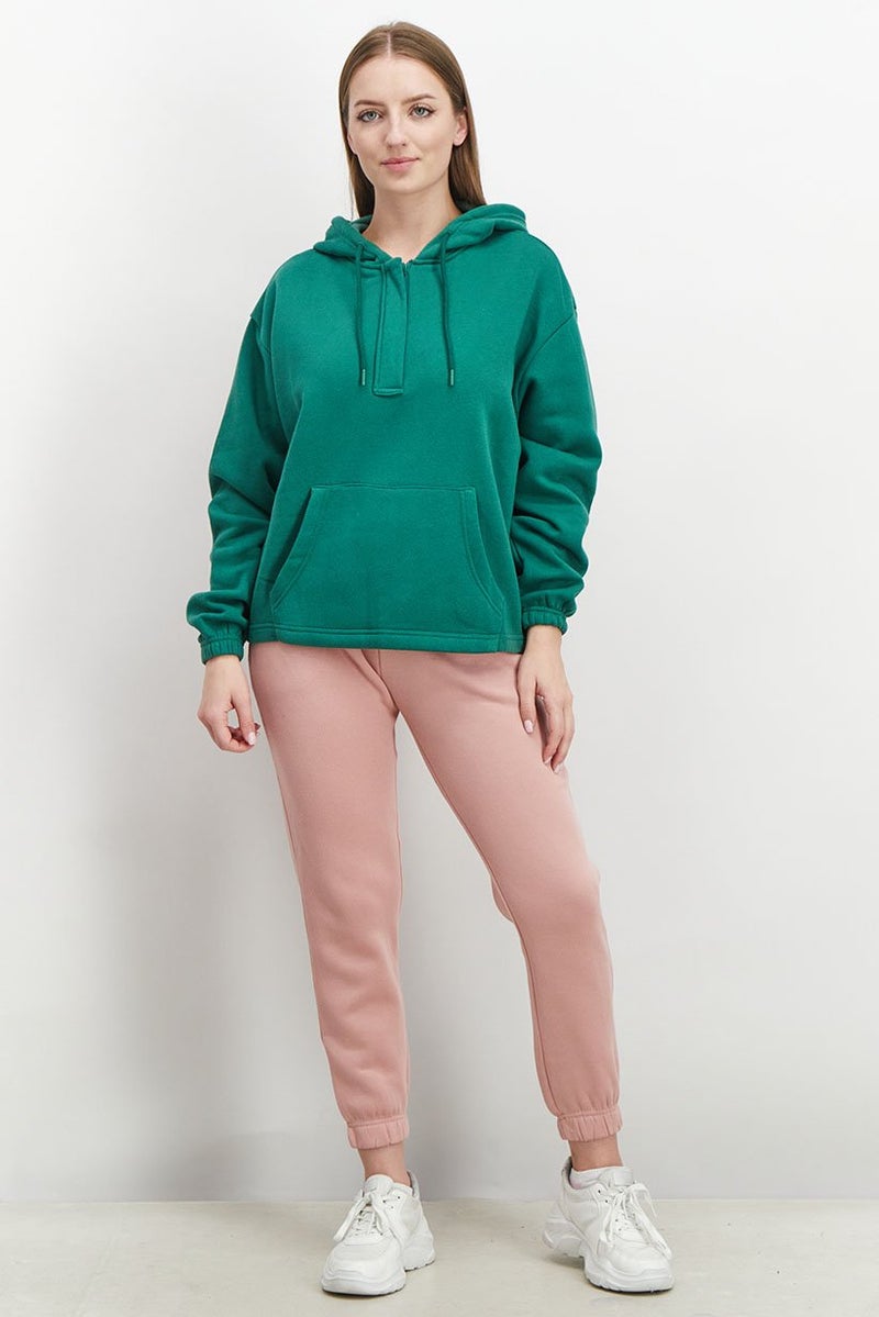 XOXO Women Sportswear Fit Hooded Plain Outdoor Sweatshirt, Green - Image 2