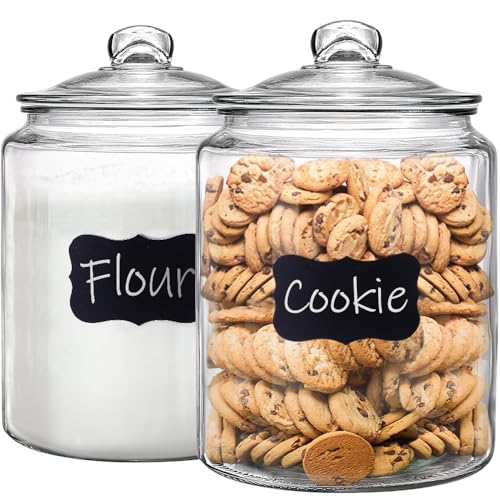 Daitouge 1.5 Gallon Glass Canister, 2 Pack Cookie Jar & Candy Jar with Airtight Lid, Heavy Duty Glass Canisters for Kitchen, Suitable for Flour, Sugar, Rice, Pasta, Beans, Laundry Room Storage - Image 1