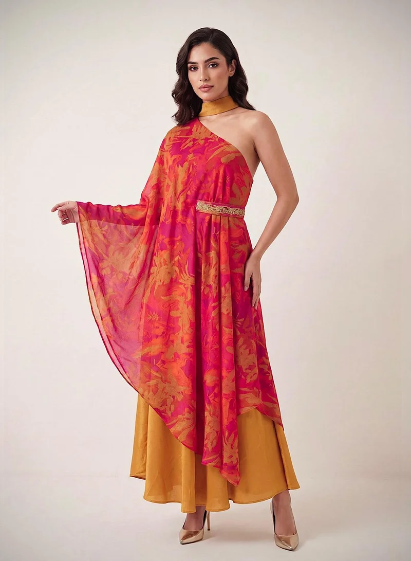 Ecstacy One shoulder drape dress set