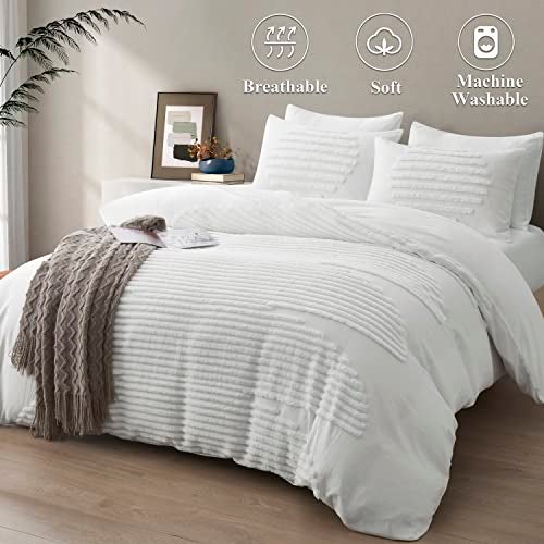 BEDAZZLED Queen Size Duvet Cover, 5 Pieces White Textured Duvet Cover Sets, Soft and Breathable Boho Tufted Bedding Comforter Cover Set for Gifts, Comforter Not Included - Image 2