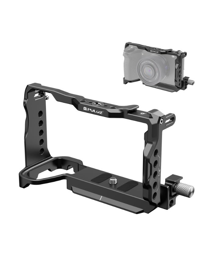 PULUZ Metal Camera Cage Stabilizer Rig for Sony A6700, Lightweight Aluminum Protective Frame with 1/4 & 3/8 Screw Holes, Quick Access to Battery & Flip Screen, for External Monitors & Tripod Mount