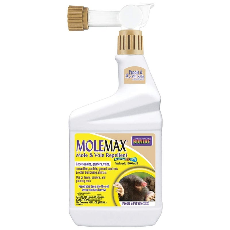 Bonide MOLEMAX Mole & Vole Repellent, 32 oz Ready-to-Spray Animal Repellent for Gardens, People and Pet Safe - Image 1