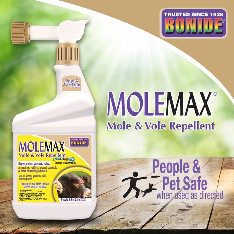 Bonide MOLEMAX Mole & Vole Repellent, 32 oz Ready-to-Spray Animal Repellent for Gardens, People and Pet Safe - Image 5