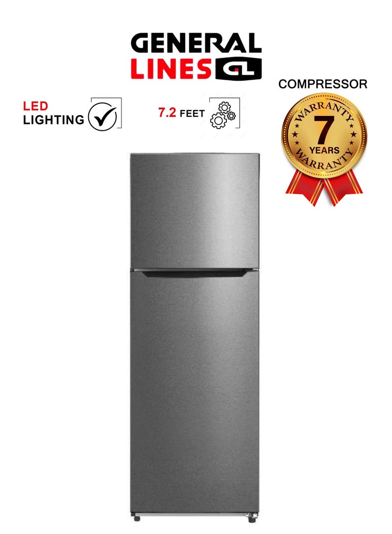 General Lines Two-door refrigerator - 7.2 cubic feet - 204L(R:166,F:41) - Silver - GLRM204DF - Image 1