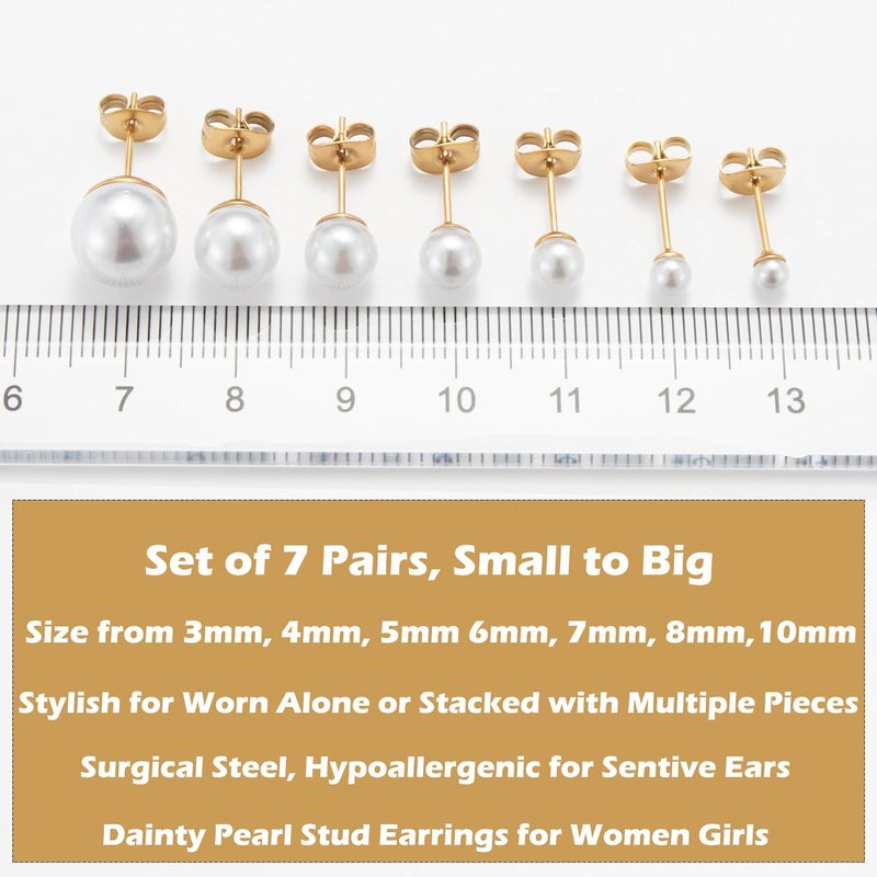 showself 14K Gold Filled Polished Small CZ Pearl Ball Stud Earrings Set for Women Men 20G Surgical Steel Hypoallergenic Piercing Studs for Sensitive Ear, Pack of 6 Pairs - Image 2